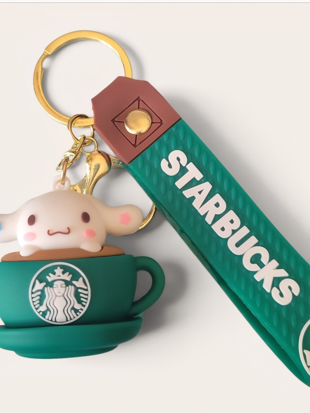 Starbucks Green and Gold Cute Cup Keychain Strap With Cinnamon Roll